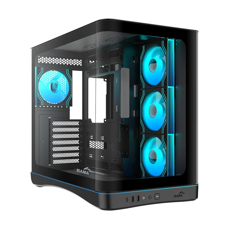Sama V62S Mid-Tower Curved Panoramic TG Panel PC Case with 4x Pre-Installed ARGB Infinity Fans (Black, White) (V62S-BKADA4X1-GL, V62S-WHADA4X1-GL)