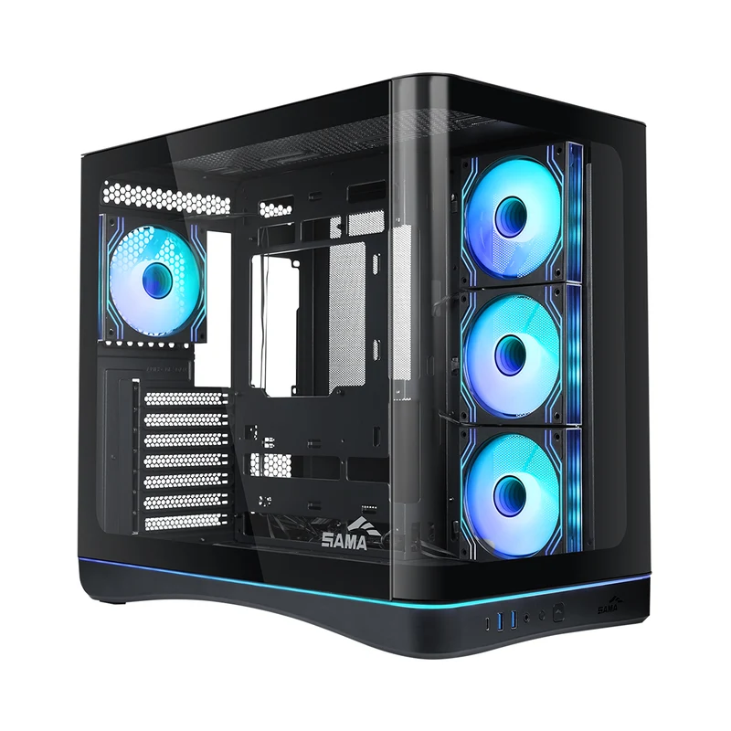 Sama V62S Mid-Tower Curved Panoramic TG Panel PC Case with 4x Pre-Installed ARGB Infinity Fans (Black, White) (V62S-BKADA4X1-GL, V62S-WHADA4X1-GL)