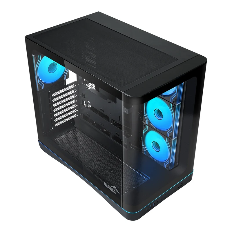 Sama V62S Mid-Tower Curved Panoramic TG Panel PC Case with 4x Pre-Installed ARGB Infinity Fans (Black, White) (V62S-BKADA4X1-GL, V62S-WHADA4X1-GL)