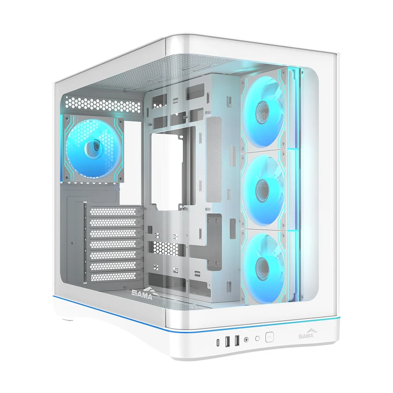 Sama V62S Mid-Tower Curved Panoramic TG Panel PC Case with 4x Pre-Installed ARGB Infinity Fans (Black, White) (V62S-BKADA4X1-GL, V62S-WHADA4X1-GL)