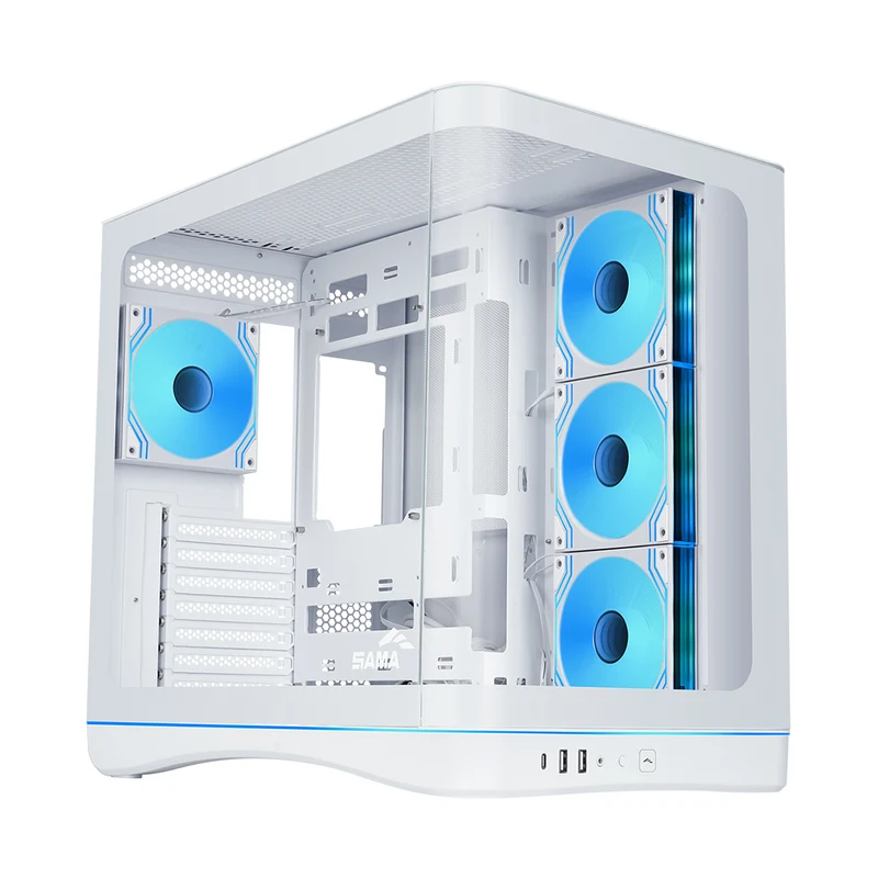 Sama V62S Mid-Tower Curved Panoramic TG Panel PC Case with 4x Pre-Installed ARGB Infinity Fans (Black, White) (V62S-BKADA4X1-GL, V62S-WHADA4X1-GL)