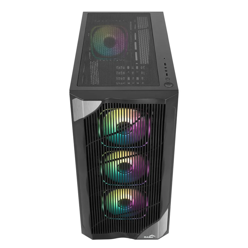 Sama V42 Mid-Tower Wave Front Panel PC Case with 4x Pre-Installed ARGB Fans (Black) (V42-BKAMA4X1-GL)
