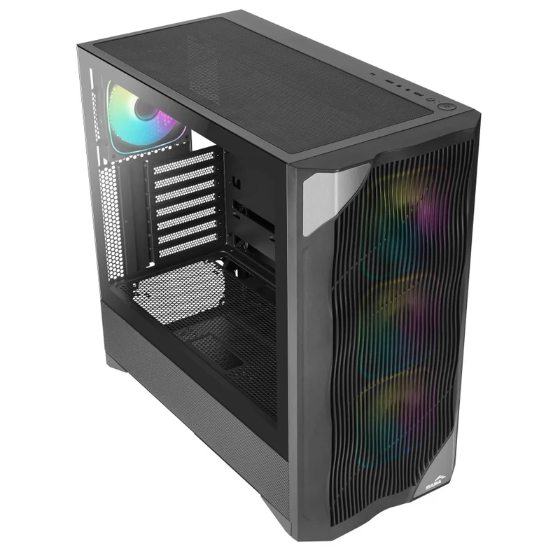 Sama V42 Mid-Tower Wave Front Panel PC Case with 4x Pre-Installed ARGB Fans (Black) (V42-BKAMA4X1-GL)