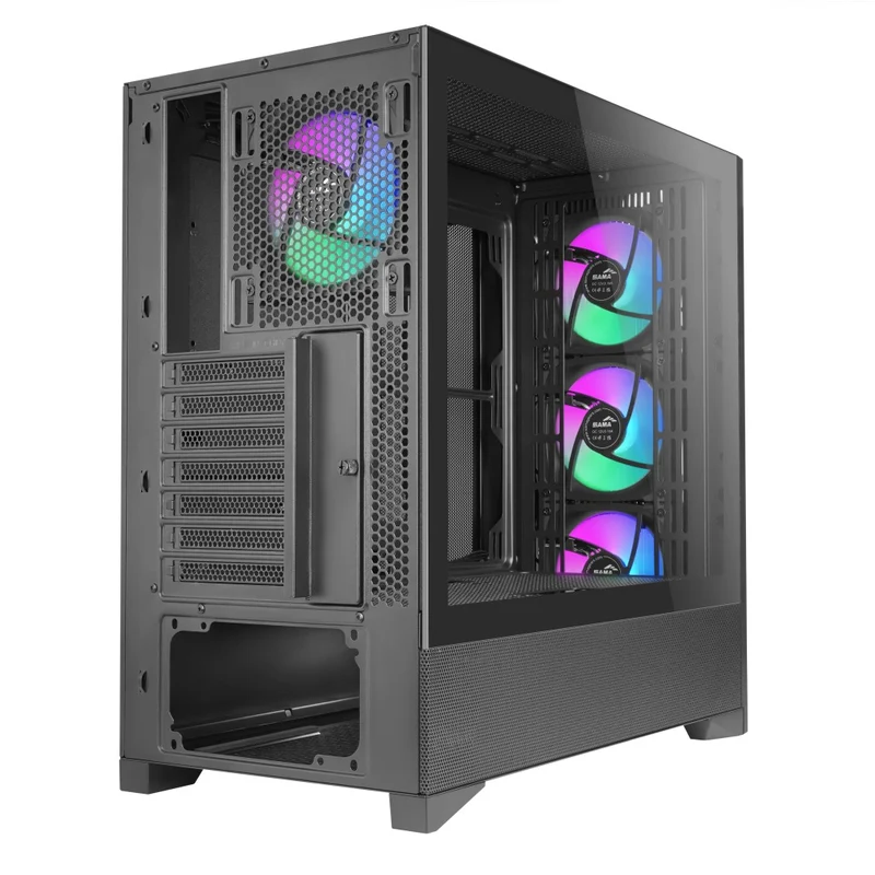 Sama V42 Mid-Tower Wave Front Panel PC Case with 4x Pre-Installed ARGB Fans (Black) (V42-BKAMA4X1-GL)