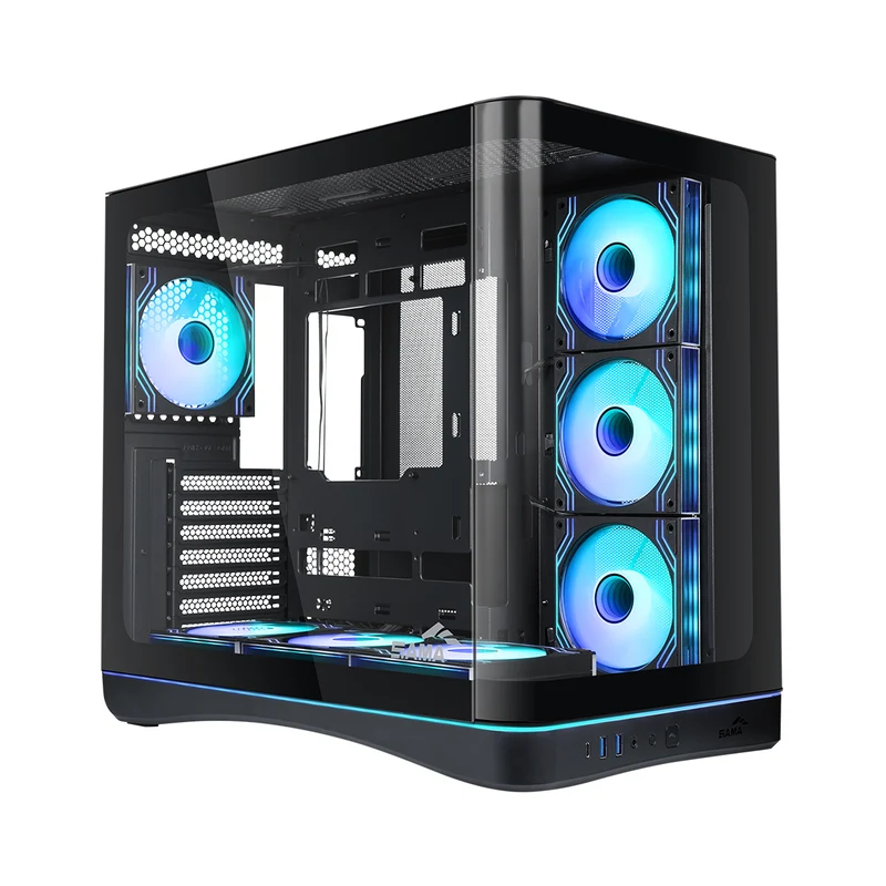 Sama V62 Mid-Tower Curved Panoramic TG Panel PC Case with 7x Pre-Installed ARGB Infinity Fans (Black, White) (V62-BKADA7X1-GL, V62-WHADA7X1-GL)