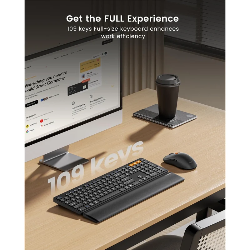 ProtoArc KM60 Ergonomic Triple Channel Bluetooth Keyboard and Mouse Combo with Wrist Rest (Black) (CP016538)