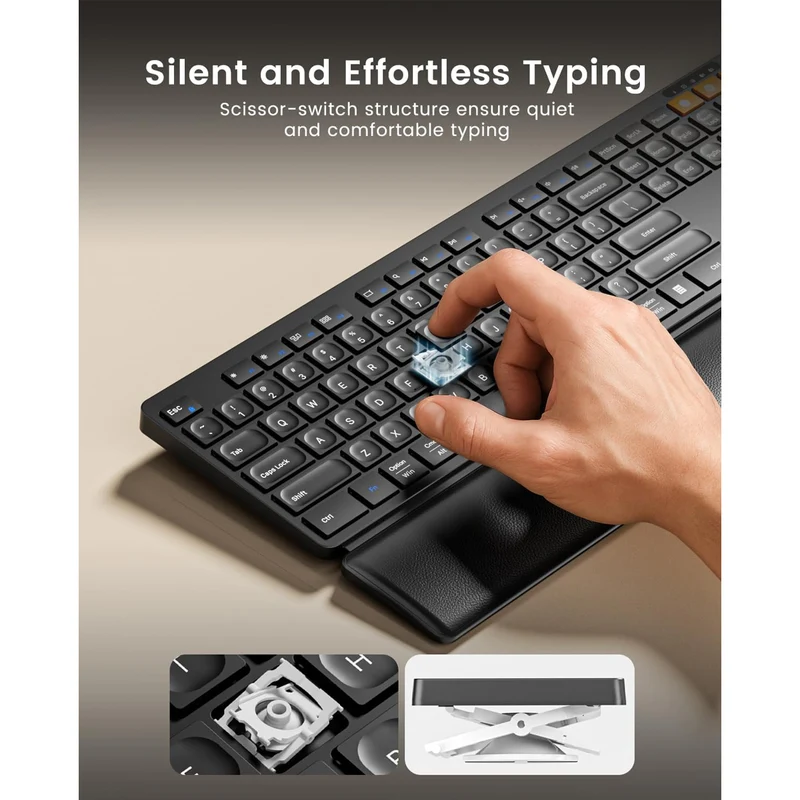 ProtoArc KM60 Ergonomic Triple Channel Bluetooth Keyboard and Mouse Combo with Wrist Rest (Black) (CP016538)