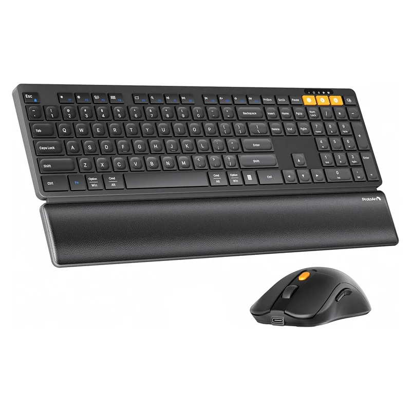 ProtoArc KM60 Ergonomic Triple Channel Bluetooth Keyboard and Mouse Combo with Wrist Rest (Black) (CP016538)