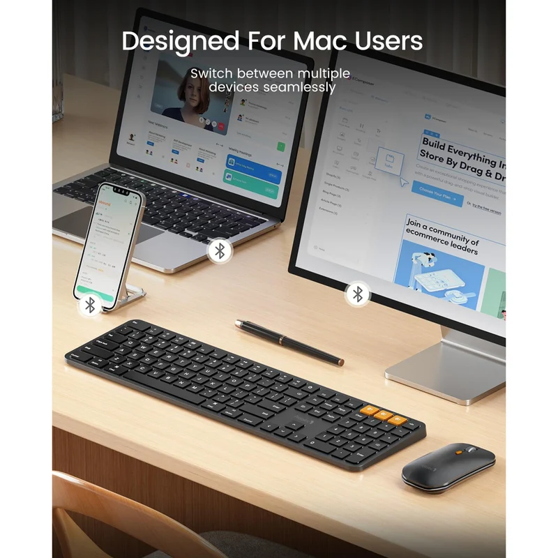 ProtoArc KM100-A Bluetooth Triple Channel Ultra-Slim Backlit Keyboard and Mouse Combo (Black) (CP016254)
