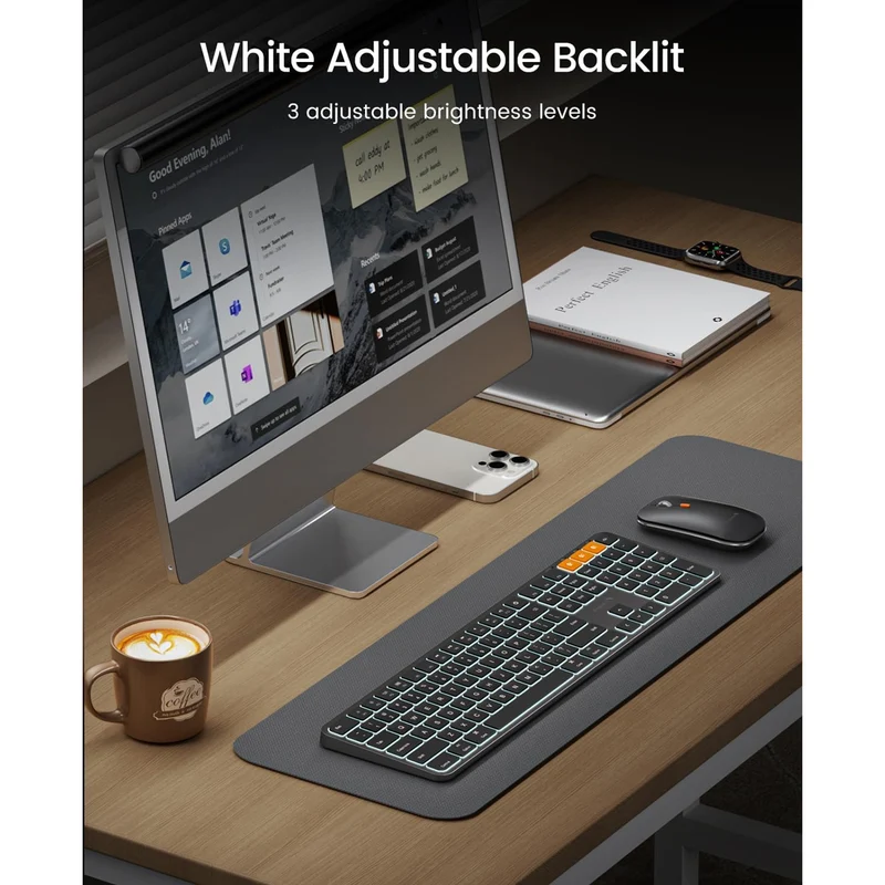 ProtoArc KM100-A Bluetooth Triple Channel Ultra-Slim Backlit Keyboard and Mouse Combo (Black) (CP016254)
