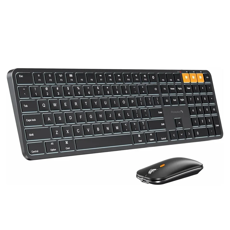ProtoArc KM100-A Bluetooth Triple Channel Ultra-Slim Backlit Keyboard and Mouse Combo (Black) (CP016254)