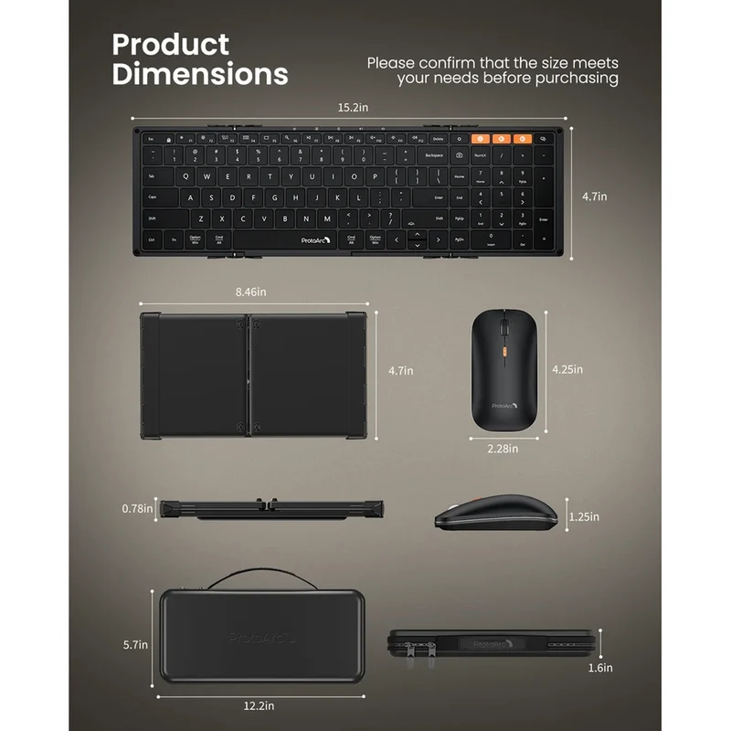 ProtoArc XKM01 Pro Backlit Foldable Full-Size Keyboard and Mouse Combo (Black, Space Grey) (CP017027, CP017025)