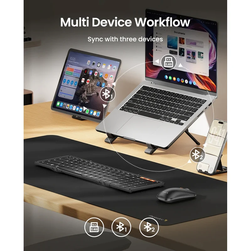 ProtoArc XKM01 Pro Backlit Foldable Full-Size Keyboard and Mouse Combo (Black, Space Grey) (CP017027, CP017025)
