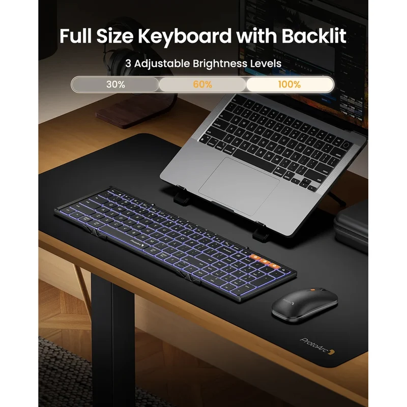 ProtoArc XKM01 Pro Backlit Foldable Full-Size Keyboard and Mouse Combo (Black, Space Grey) (CP017027, CP017025)