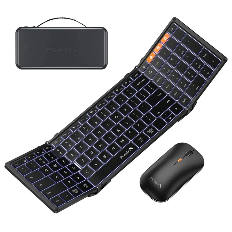ProtoArc XKM01 Pro Backlit Foldable Full-Size Keyboard and Mouse Combo (Black, Space Grey) (CP017027, CP017025)