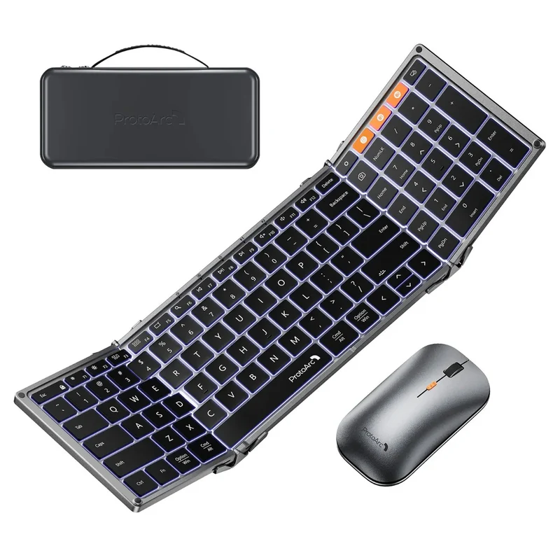 ProtoArc XKM01 Pro Backlit Foldable Full-Size Keyboard and Mouse Combo (Black, Space Grey) (CP017027, CP017025)