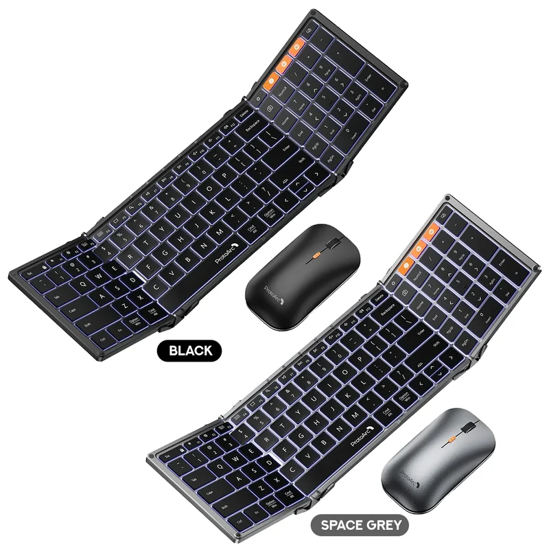 ProtoArc XKM01 Pro Backlit Foldable Full-Size Keyboard and Mouse Combo (Black, Space Grey) (CP017027, CP017025)