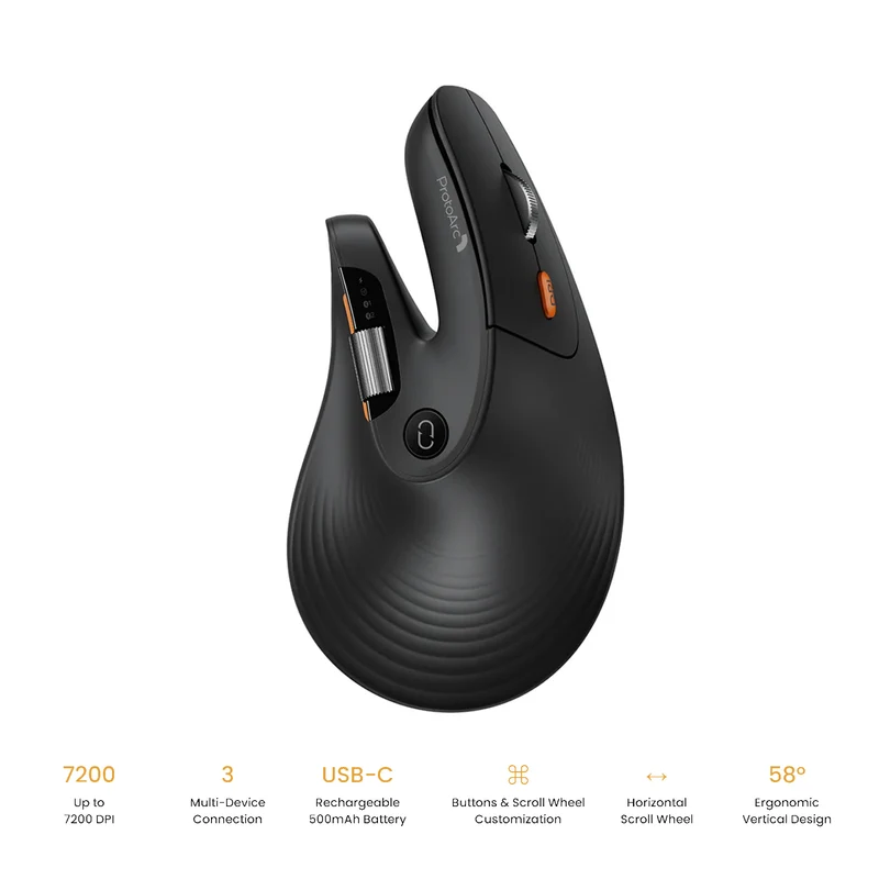 ProtoArc EM11 Pro Dual-Mode Ergonomic Vertical Mouse (Black) (CP017199)