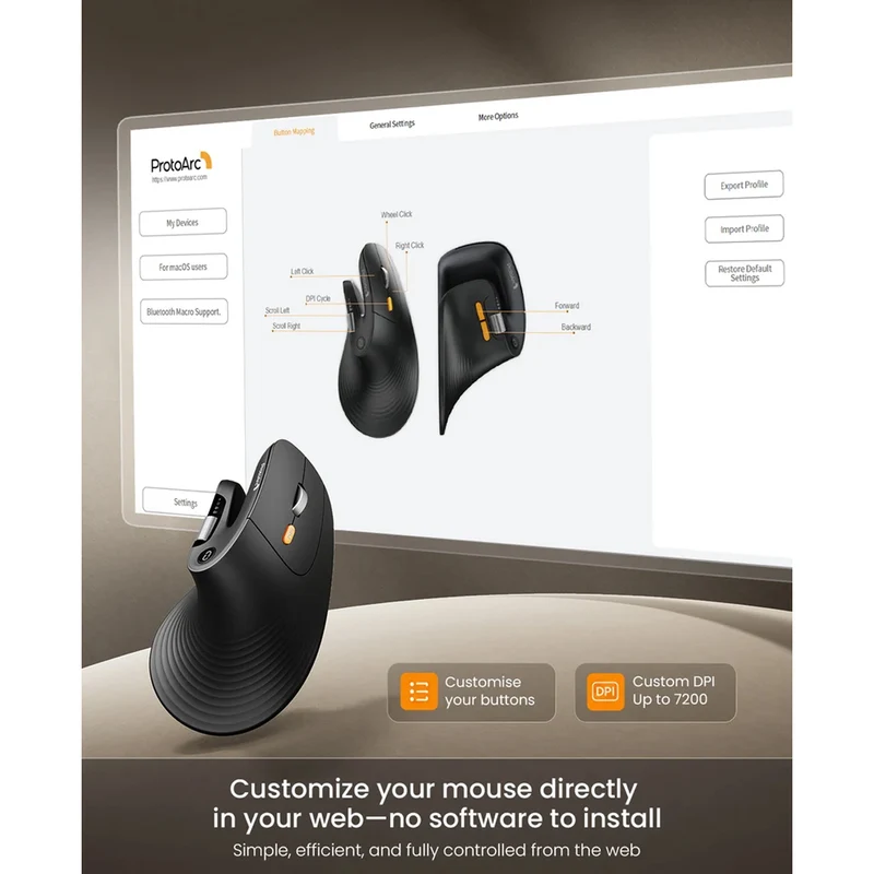 ProtoArc EM11 Pro Dual-Mode Ergonomic Vertical Mouse (Black) (CP017199)