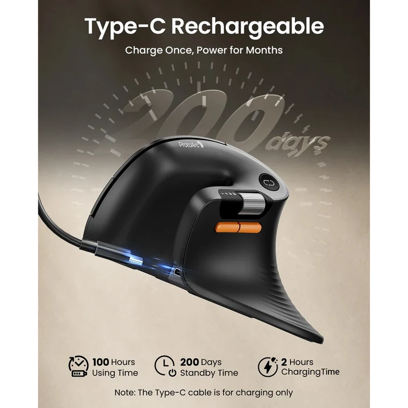 ProtoArc EM11 Pro Dual-Mode Ergonomic Vertical Mouse (Black) (CP017199)
