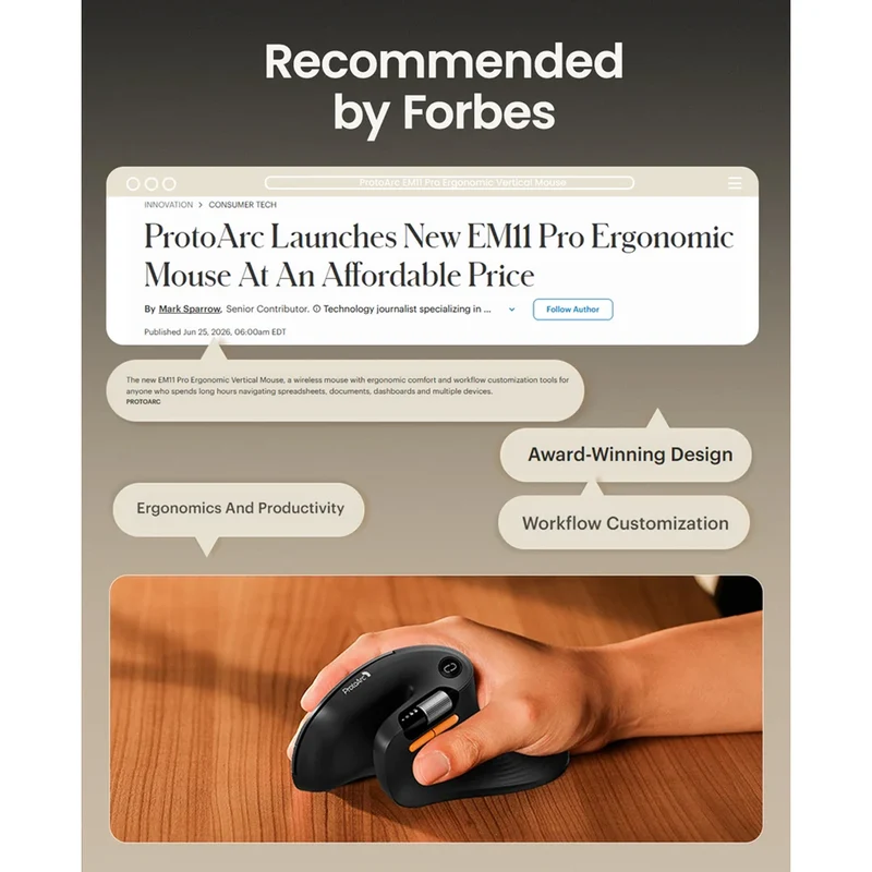 ProtoArc EM11 Pro Dual-Mode Ergonomic Vertical Mouse (Black) (CP017199)
