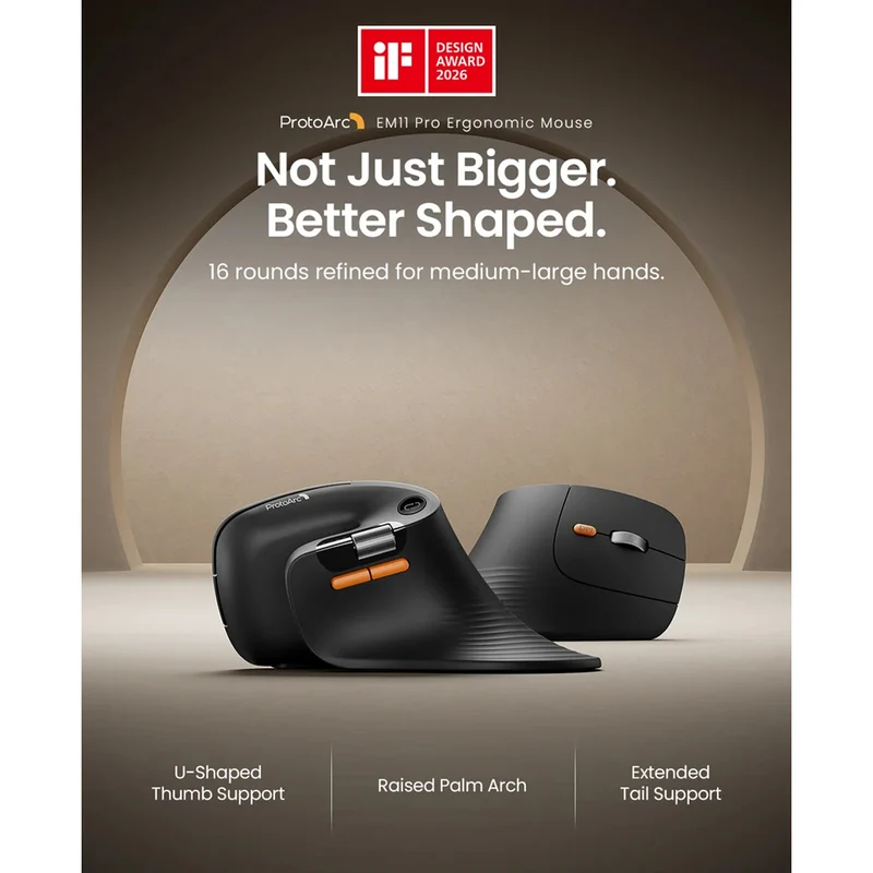 ProtoArc EM11 Pro Dual-Mode Ergonomic Vertical Mouse (Black) (CP017199)