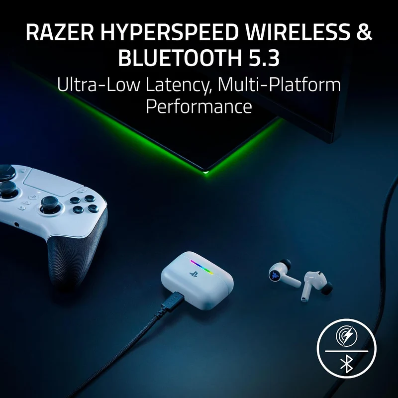 Razer Hammerhead V3 X HyperSpeed Wireless Multi-Platform Gaming Earbuds for PS5 (White)