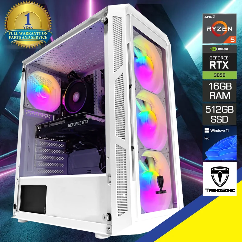 Alpha Hermes White Desktop Gaming PC | AMD Ryzen 5 5500-GT | 16GB (2x8GB) RAM | 512GB SSD | RTX 3050 | Windows 11 Pro