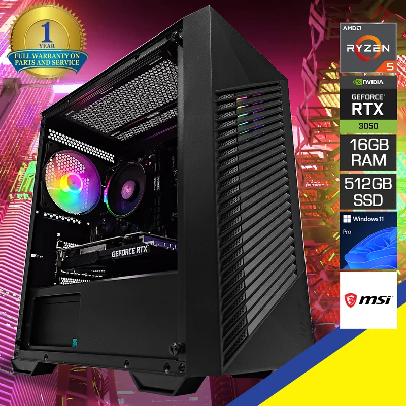 Alpha PRO Black Desktop Gaming PC | AMD Ryzen 5 5600 | 16GB (2x8GB) RAM | 512GB SSD | RTX 3050 | Windows 11 Pro