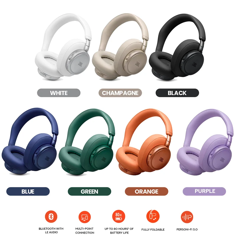 JBL Live 780NC Adaptive Noise Cancelling Wireless Over-Ear Headphones (Green, Orange, Black, White, Blue, Champagne, Purple)