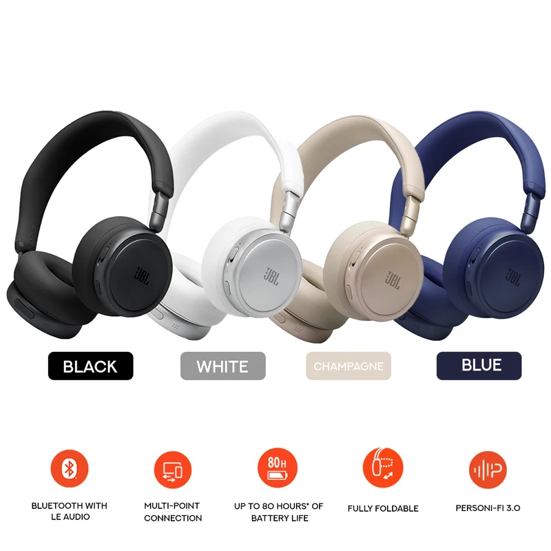 JBL Live 680NC Adaptive Noise Cancelling Wireless On-Ear Headphones (Black, White, Champagne, Blue)