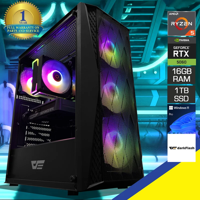 Sigma DK352 Black Desktop Gaming PC | AMD Ryzen 5 7500F | 16GB (2x8GB) RAM | 1TB SSD | RTX 5060 | Windows 11 Pro