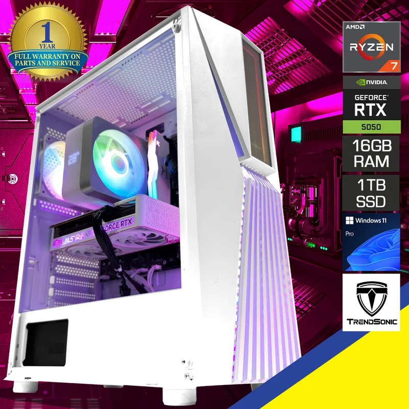 Sigma Vesta White Desktop Gaming PC | AMD Ryzen 7 5700X | 16GB (2x8GB) RAM | 1TB SSD | RTX 5050 | Windows 11 Pro