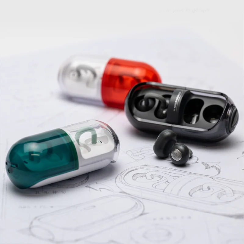 Moondrop Pill Open Ear Clip AI ENC HiFi Sound IPX4 OWS Ear-clip Earbuds (MD-OWS-003) (Grey-Black, Mint-Green, White-Red)