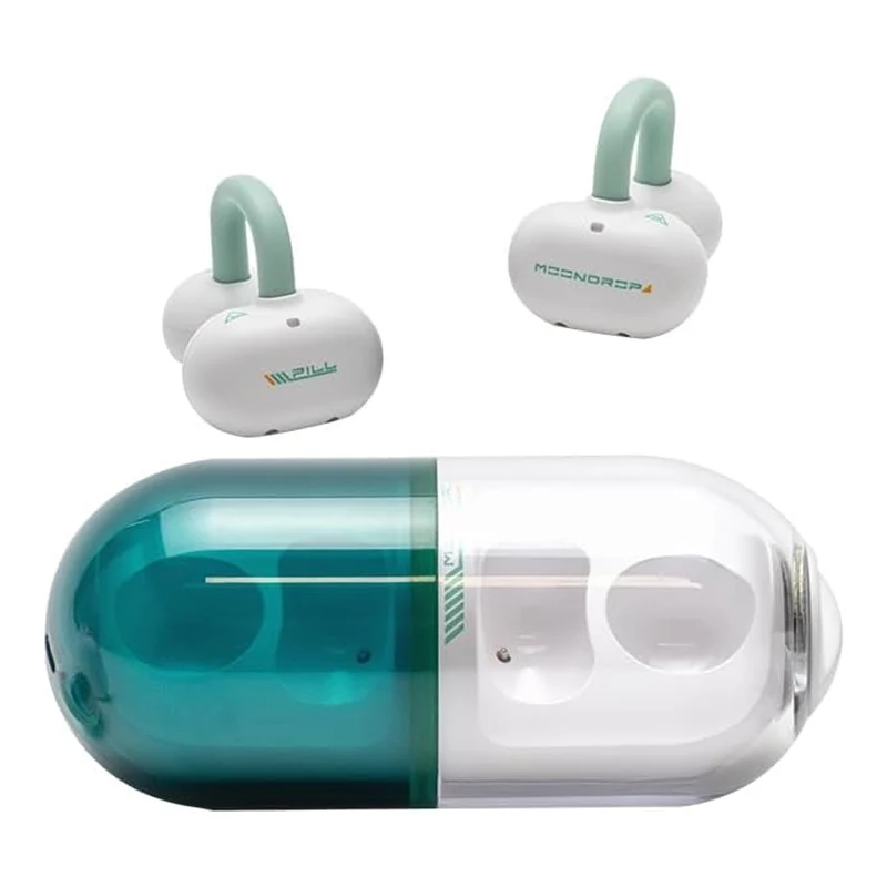 Moondrop Pill Open Ear Clip AI ENC HiFi Sound IPX4 OWS Ear-clip Earbuds (MD-OWS-003) (Grey-Black, Mint-Green, White-Red)