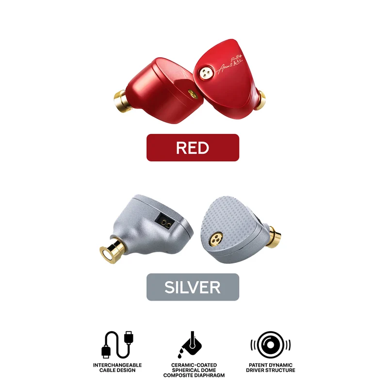 Moondrop Aria 2 In-Ear Headphone with 0.78 2 Pin Cable Replaceable Plugs 3.5/4.4mm Earphone (Red, Silver)