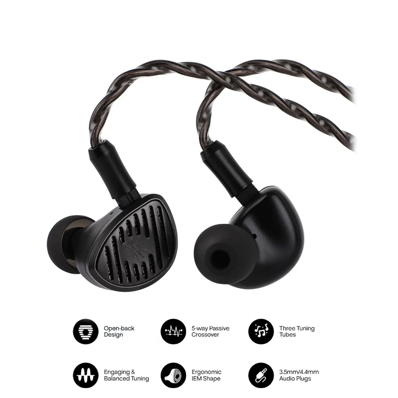 Kiwi Ears Septet 1DD + 4BA + 1 Planar + 1 PZT Quadbrid In-Ear Monitor, with Balance and Engaging Tuning, 3.5mm/4.4mm Modular Cable (Grey)