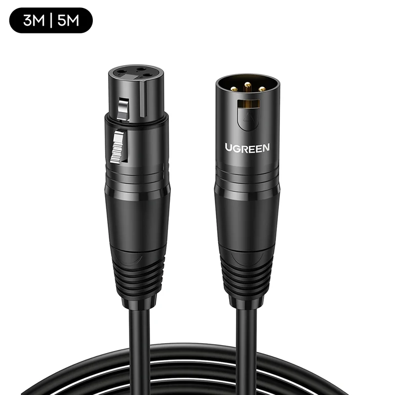 Ugreen Cannon Male to Female Microphone Extension Audio Cable - Black (3M, 5M) (AV130/20711, AV130/20712)