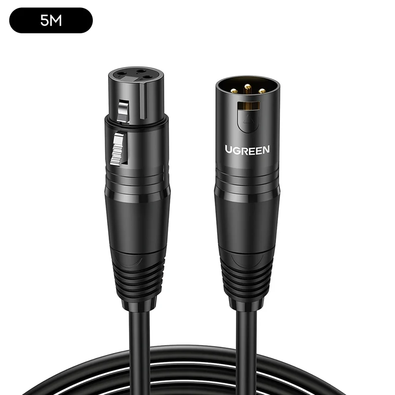Ugreen Cannon Male to Female Microphone Extension Audio Cable - Black (3M, 5M) (AV130/20711, AV130/20712)
