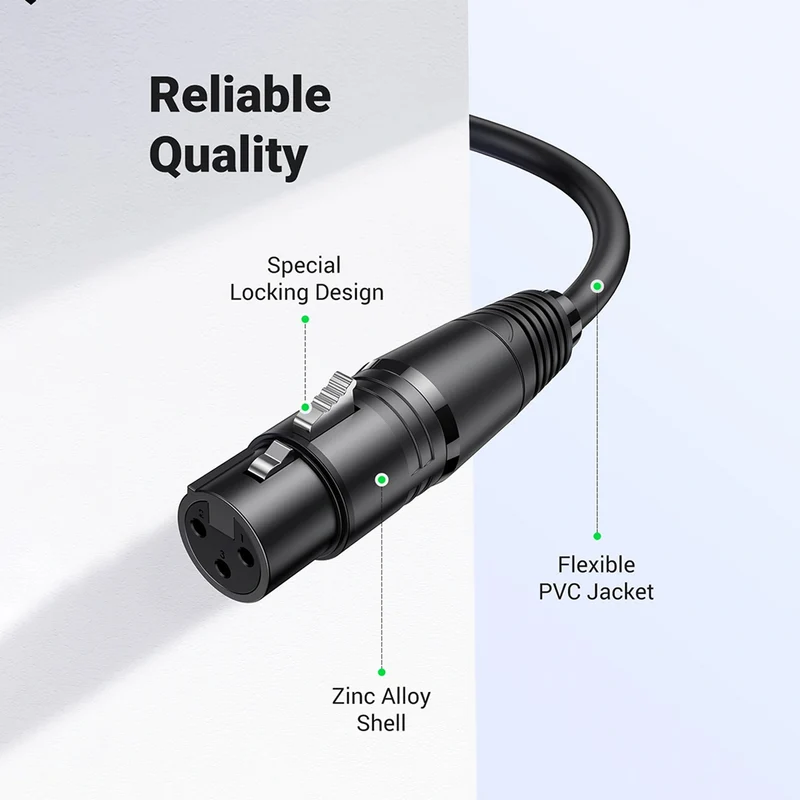 Ugreen Cannon Male to Female Microphone Extension Audio Cable - Black (3M, 5M) (AV130/20711, AV130/20712)