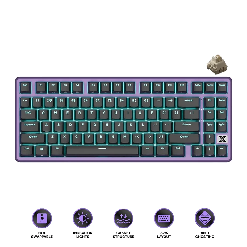 Royal Kludge RK X87 Single-Mode RGB 86 Keys Hot Swappable Mechanical Keyboard Blackberry Mousse (Creamy Switch, Snowfall Switch)