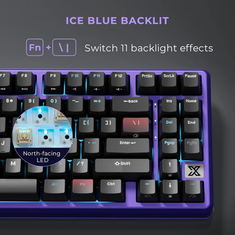Royal Kludge RK X87 Single-Mode RGB 86 Keys Hot Swappable Mechanical Keyboard Blackberry Mousse (Creamy Switch, Snowfall Switch)