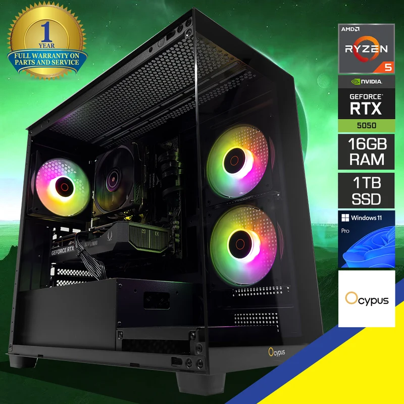 Sigma C52 Black Desktop Gaming PC | AMD Ryzen 5 7500F | 16GB (2x8GB) RAM | 1TB SSD | RTX 5050 | Windows 11 Pro
