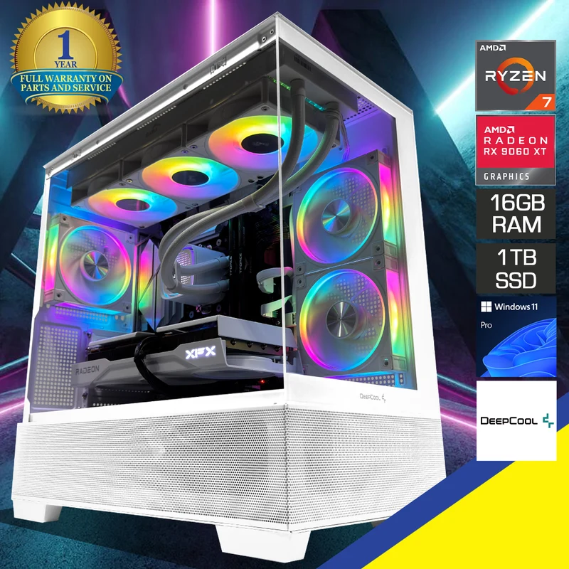 Aurora CG380F White Gaming PC Desktop Gaming PC | AMD Ryzen 7 8700F | 16GB (2x8GB) RAM | 1TB SSD | RX 9060 XT | Windows 11 Pro