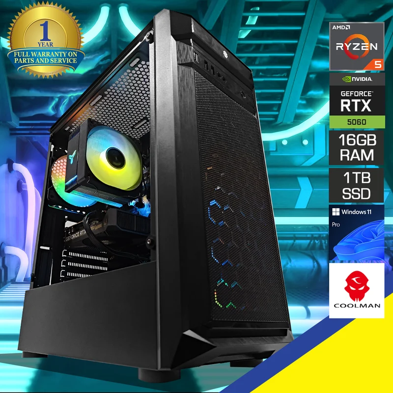 Sigma Harley Black Desktop Gaming PC | AMD Ryzen 5 5600 | 16GB (2x8GB) RAM | 1TB SSD | RTX 5060 | Windows 11 Pro