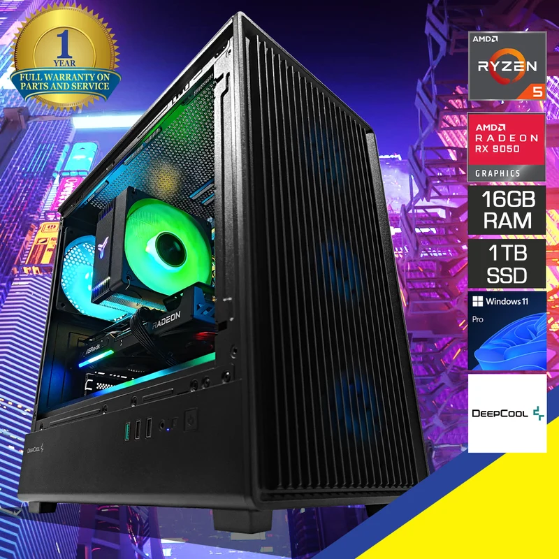 Sigma CC350F Black Desktop Gaming PC | AMD Ryzen 5 5600 | 16GB (2x8GB) RAM | 1TB SSD | RX 9050 | Windows 11 Pro