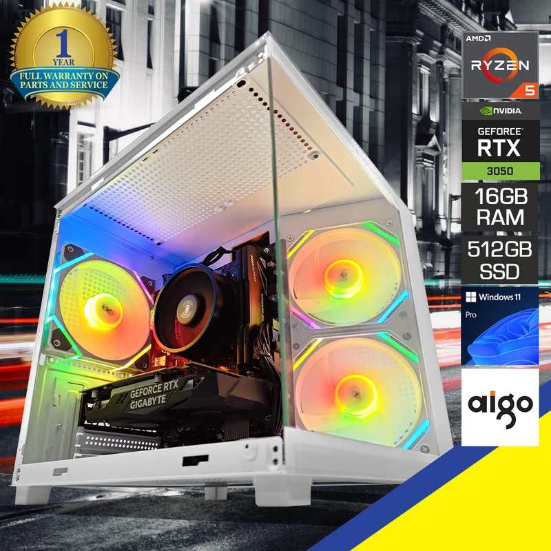 Alpha A275 White Desktop Gaming PC | AMD Ryzen 5 5500 | 16GB (2x8GB) RAM | 512GB SSD | RTX 3050 | Windows 11 Pro