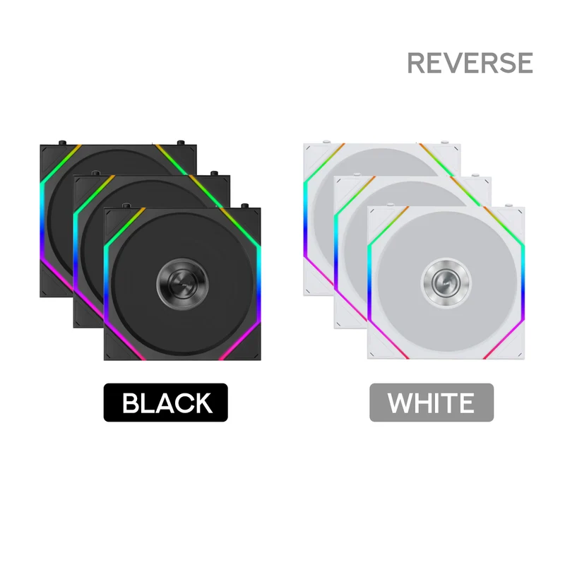 Lian Li Uni Fan TL Flex Reverse 120mm 3-in-1 Pack Cooling Fan (Black, White)