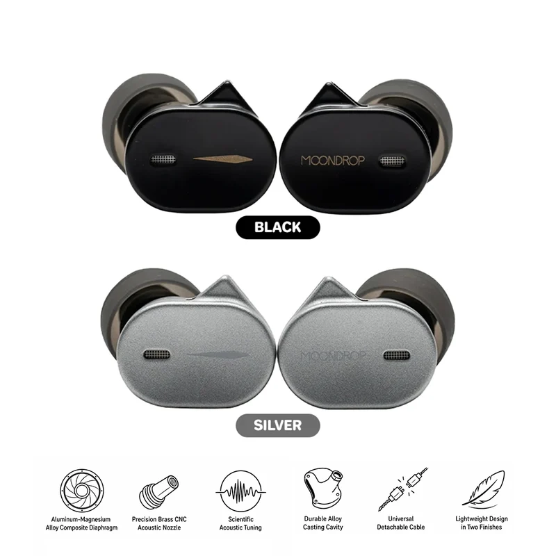 Moondrop CHU III High-Performance Dynamic Driver In-Ear Earphones (Black, Silver)