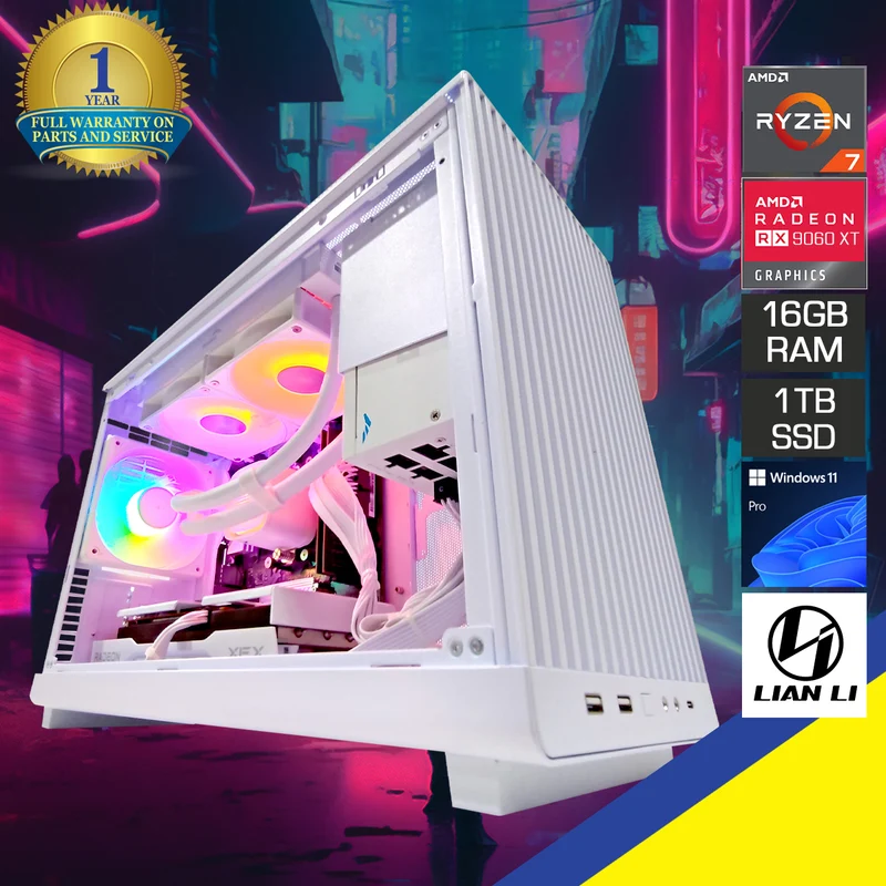 Aurora LL A3 White Desktop Gaming PC | AMD Ryzen 7 8700F | 16GB (2x8GB) RAM | 1TB SSD | RX 9060 XT | Windows 11 Pro